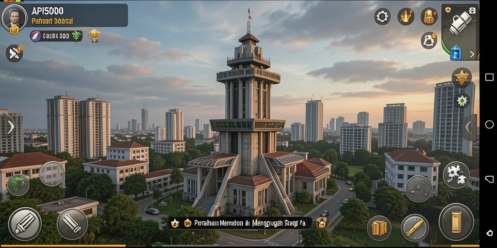 Tangkapan layar gameplay API5000 menampilkan aksi menara pertahanan yang intens.