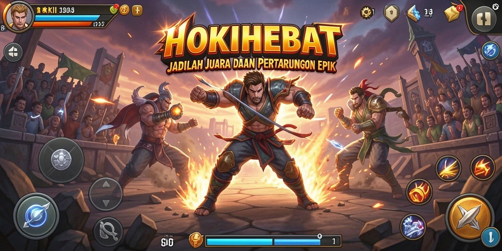 Screenshot HOKIHEBAT menampilkan pertarungan seru dan karakter yang beragam.
