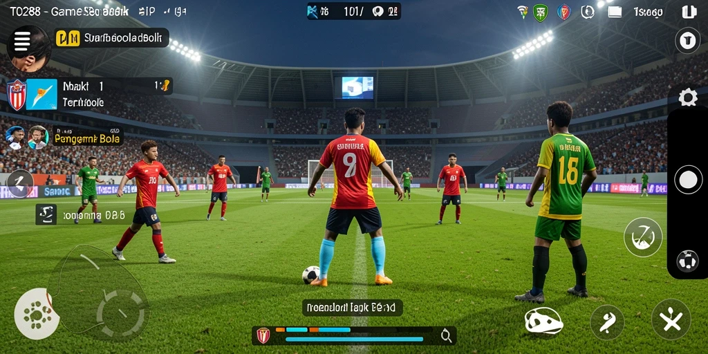 Screenshot utama TO288 menampilkan aksi seru permainan sepak bola.